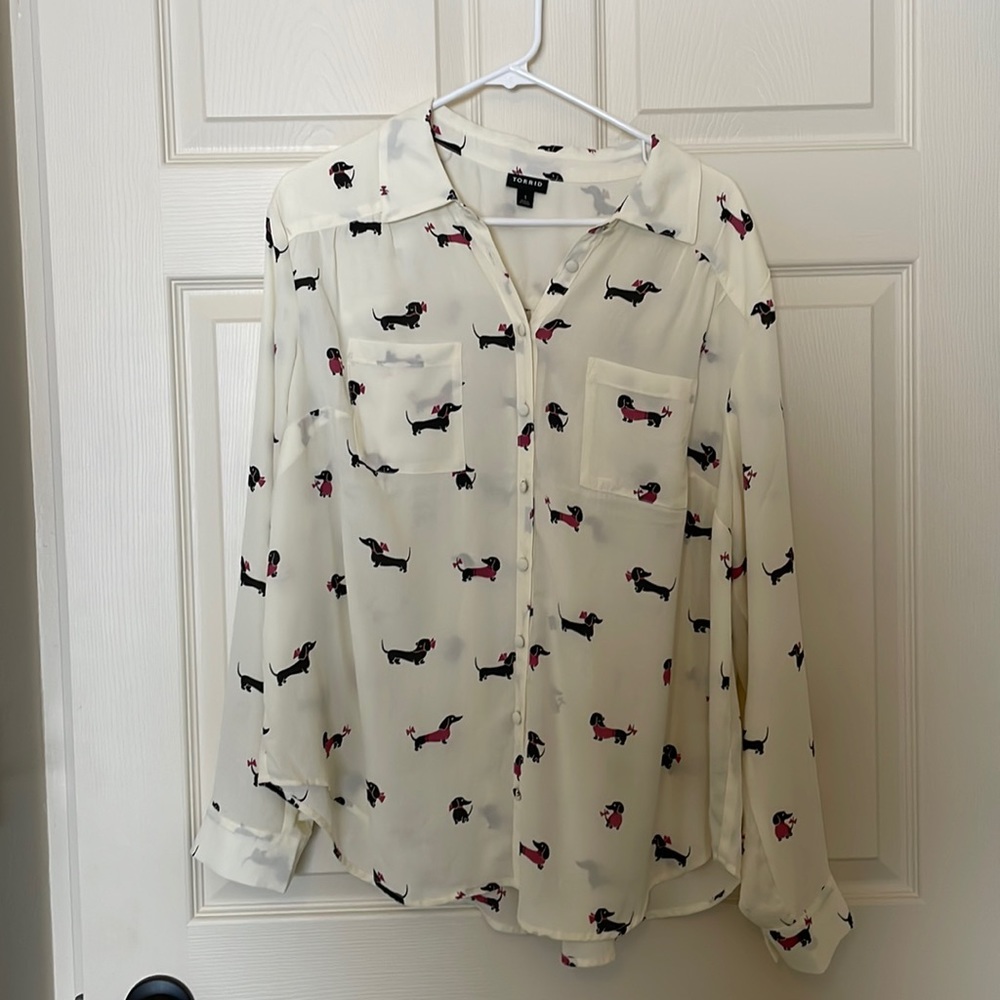 Torrid dachshund button down.